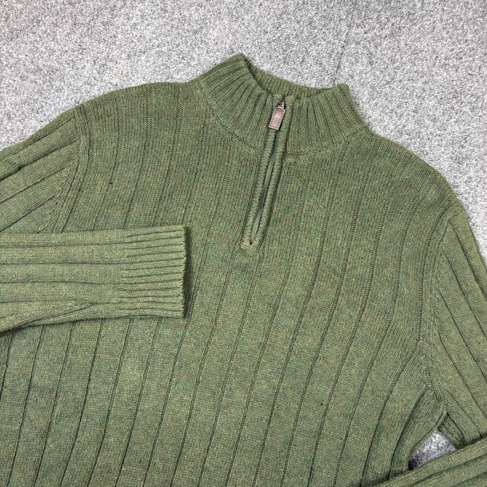 Outdoor Life Mens 2XL XXL Green Ribbed Quarter Zip Pullover Sweater Marled Knit